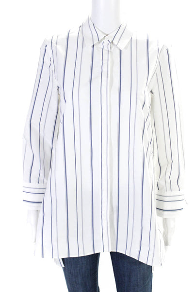 Lafayette 148 New York Womens Striped Collared Button Up Blouse Top White Size S