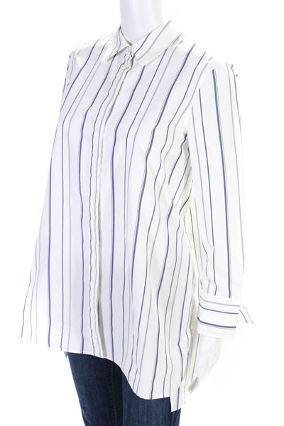 Lafayette 148 New York Womens Striped Collared Button Up Blouse Top White Size S