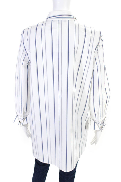 Lafayette 148 New York Womens Striped Collared Button Up Blouse Top White Size S