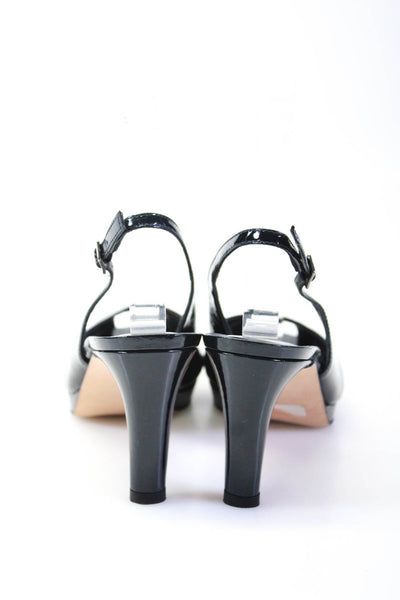Stuart Weitzman Womens Patent Leather Sling Back Peep Toe Heels Black Size 6.5