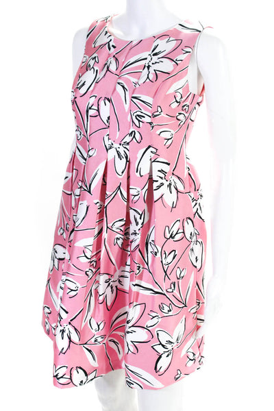 Jessica Howard Womens Floral Pleated Round Neck Sleeveless Dress Pink Size 4