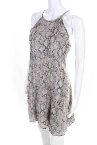 Bella Dahl Women's Scoop Neck Sleeveless Snake Print Mini Dress Beige Size M