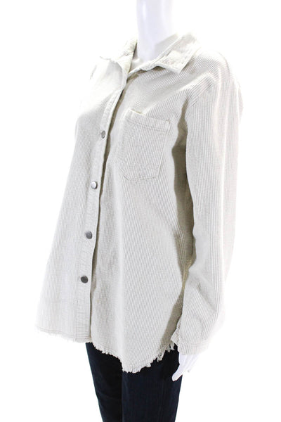 Elan Womens Cotton Corduroy Long Sleeve Button Down Overshirt White Size M