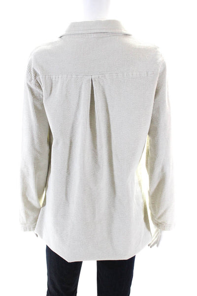 Elan Womens Cotton Corduroy Long Sleeve Button Down Overshirt White Size M