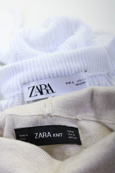 Zara Womens Rhinestone Tee Shirt Sweater White Beige Size Medium Large Lot 3
