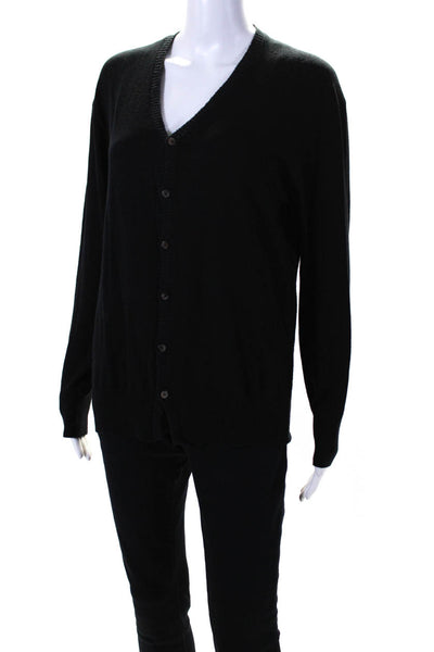 Pas De Calais Womens Button Front V Neck Cardigan Sweater Black Cotton FR 36