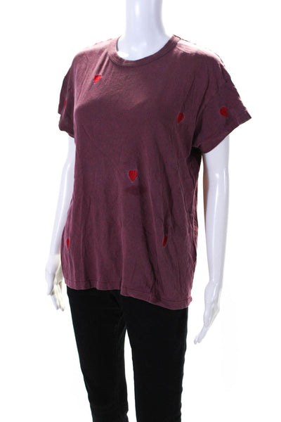 The Great Womens Short Sleeve Crew Neck Heart Tee Shirt Red Cotton Size 1