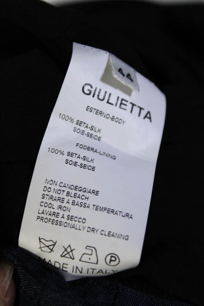 Modello Giulietta Womens Half Front Zip Scoop Neck Shift Dress Navy Silk IT 44