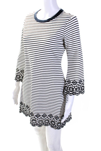 Derek Lam 10 Crosby Womens White/Black Striped Short Sleeve Shift Dress Size S