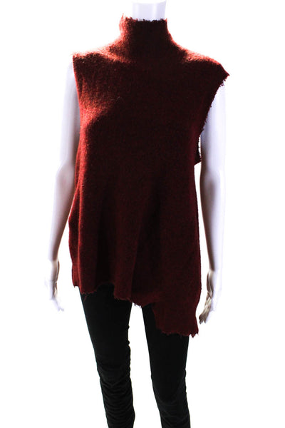 3.1 Phillip Lim Womens Distressed Knit Sleeveless Turtleneck Sweater Red Size XS