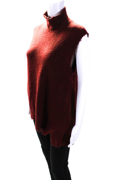 3.1 Phillip Lim Womens Distressed Knit Sleeveless Turtleneck Sweater Red Size XS