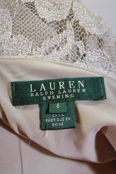 Lauren Ralph Lauren Womens V Neck Lace Overlay Side Slit Dress Brown Size 6