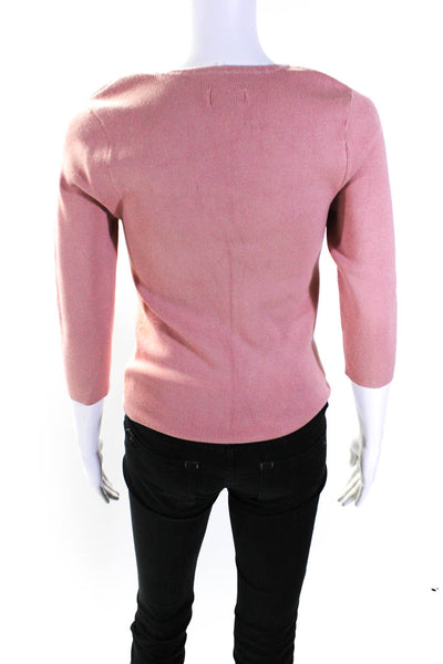 Maeve Anthropologie Womens 3/4 Sleeve V Neck Ribbed Sweatshirt Pink Size Small