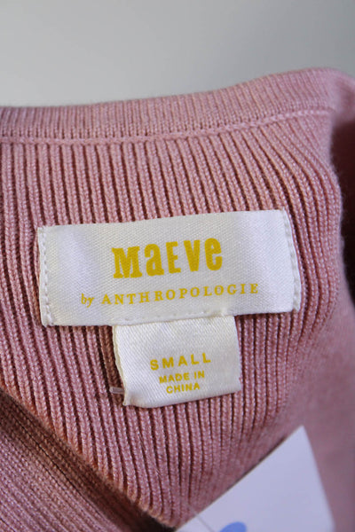 Maeve Anthropologie Womens 3/4 Sleeve V Neck Ribbed Sweatshirt Pink Size Small