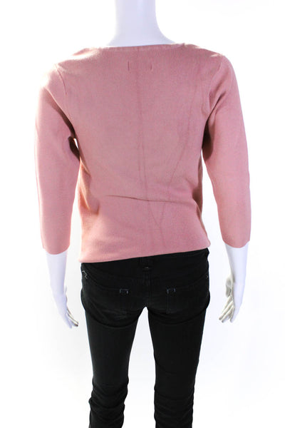 Maeve Anthropologie Womens 3/4 Sleeve V Neck Ribbed Sweatshirt Pink Size Medium