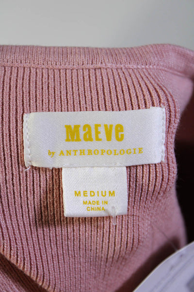 Maeve Anthropologie Womens 3/4 Sleeve V Neck Ribbed Sweatshirt Pink Size Medium