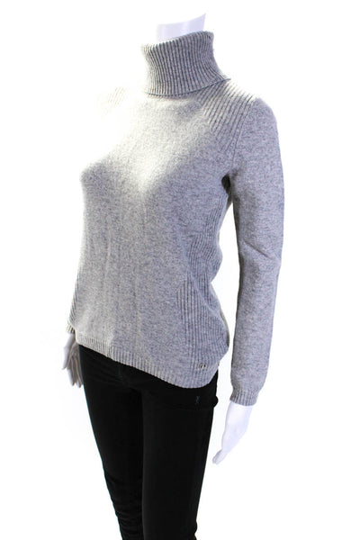 Bogner Womens Ribbed Knit Trim Long Sleeve Turtleneck Sweater Gray Wool Size 6