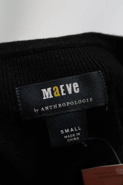 Maeve Anthropologie Womens 3/4 Sleeve V Neck Ribbed Sweatshirt Black Size Small