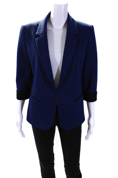 Tahari Womens Hook Front Half Sleeve Notched Lapel Blazer Jacket Blue Size 10