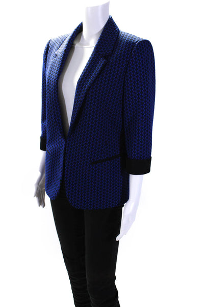 Tahari Womens Hook Front Half Sleeve Notched Lapel Blazer Jacket Blue Size 10