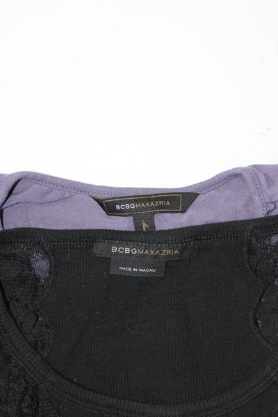 BCBGMAXAZRIA Womens Lace Pintuck Shirts Black Purple Size Medium Lot 2