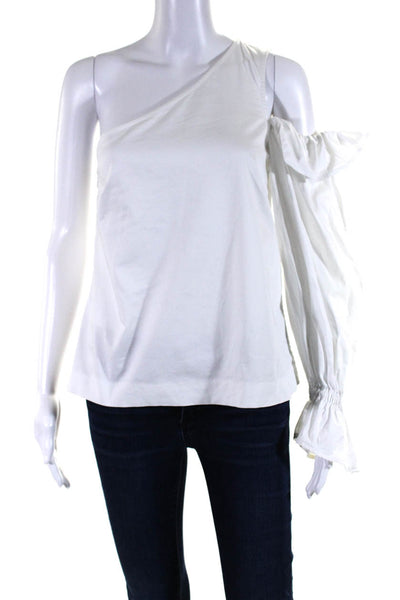 Fame and Partners Womens Cotton One Shoulder Long Sleeve Ruffle Top White Size 2