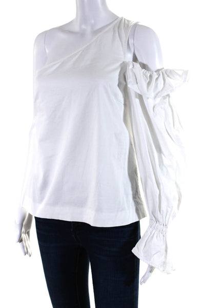 Fame and Partners Womens Cotton One Shoulder Long Sleeve Ruffle Top White Size 2