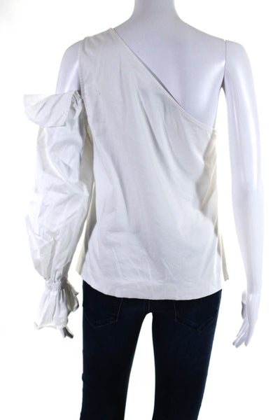 Fame and Partners Womens Cotton One Shoulder Long Sleeve Ruffle Top White Size 2