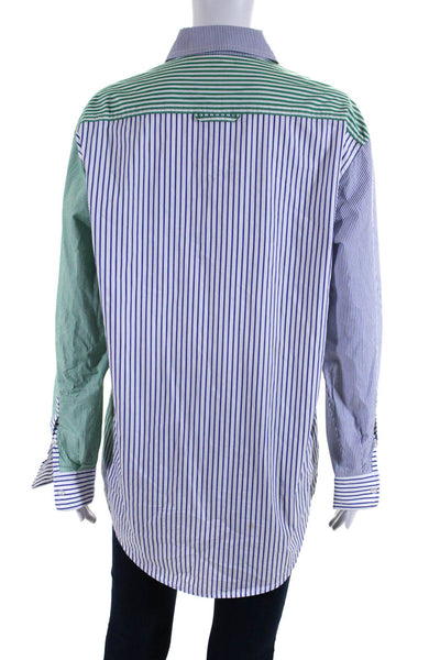 Solid & Striped Womens Cotton Striped Button Down Blouse Blue Green Size XS