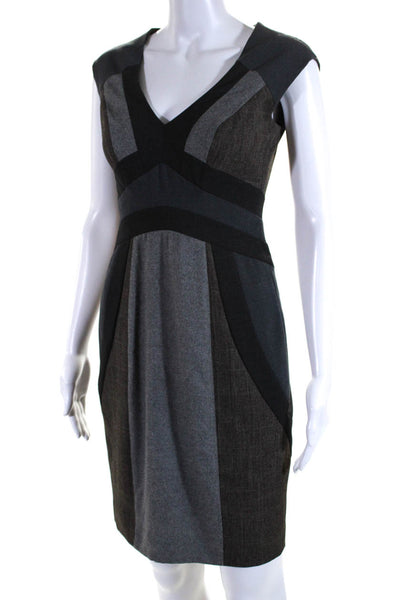 Rebecca Taylor Womens Patchwork V-Neck Sleeveless Zip Up 0Dress Gray Size 2