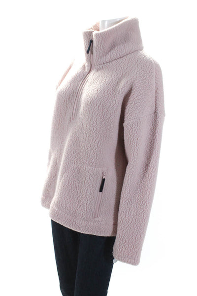 J Crew Womens Fleece Mock Neck 1/2 Zip Up Pullover Sweater Light Pink Size M