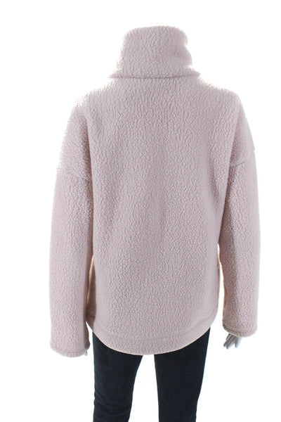 J Crew Womens Fleece Mock Neck 1/2 Zip Up Pullover Sweater Light Pink Size M