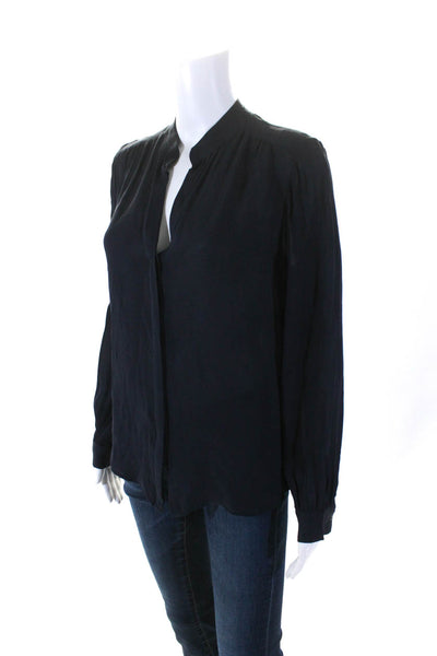 L'Agence Womens Long Sleeves Round Neck Sheer Button Up Blouse Navy Blue Size S