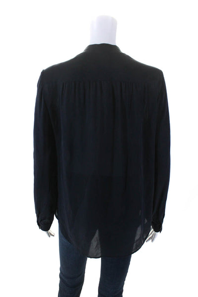 L'Agence Womens Long Sleeves Round Neck Sheer Button Up Blouse Navy Blue Size S