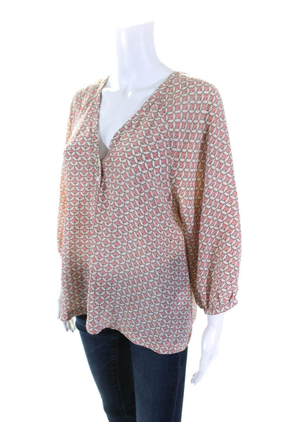 Joie Women's V-Neck 3/4 Sleeves Floral Silk Blouse Beige Size S