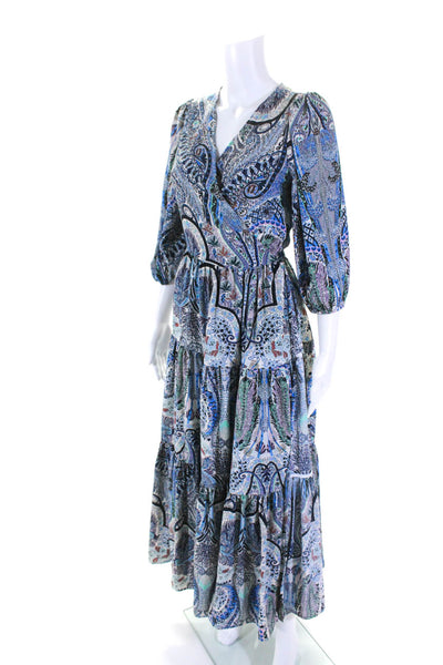 La Robe Women's Short Sleeves V-Neck Tiered Wrap Floral Maxi Dress Size M