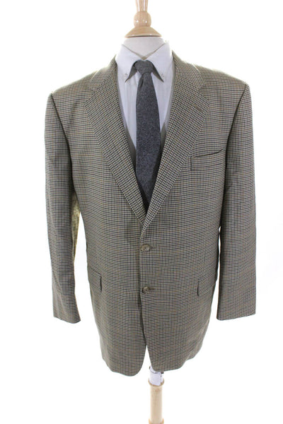 Gieves & Hawkes Mens Wool Check Print Buttoned Collared Blazer Brown Size EUR44