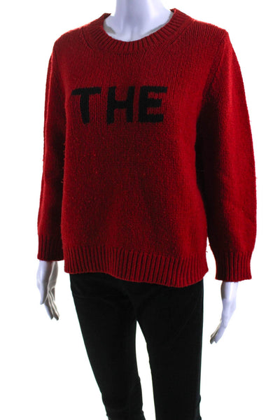 Marc Jacobs Womens The Sweater Crew Neck 3/4 Sleeve Pullover Red Black Size XL