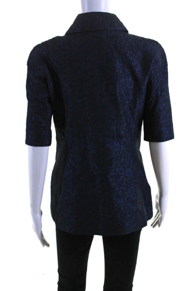 Chanel Womens Jacquard Double Breasted Short Sleeve Jacket Navy Silk Size FR 38