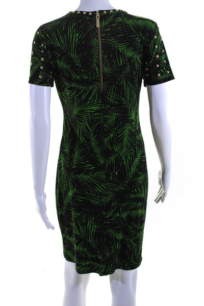 Michael Michael Kors Womens Studded Fern Print Sheath Dress Black Green Small