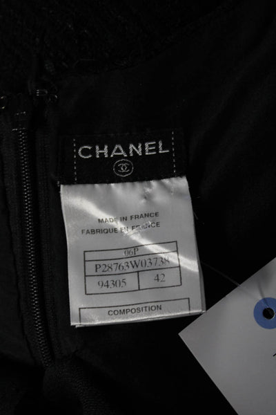 Chanel Womens 06P 3D Camellia Sleeveless Tweed Midi Sheath Dress Black FR 42