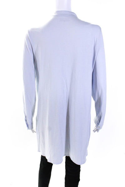 Eileen Fisher Womens Button Front Crew Neck Long Sleeve Shirt Blue Size Medium