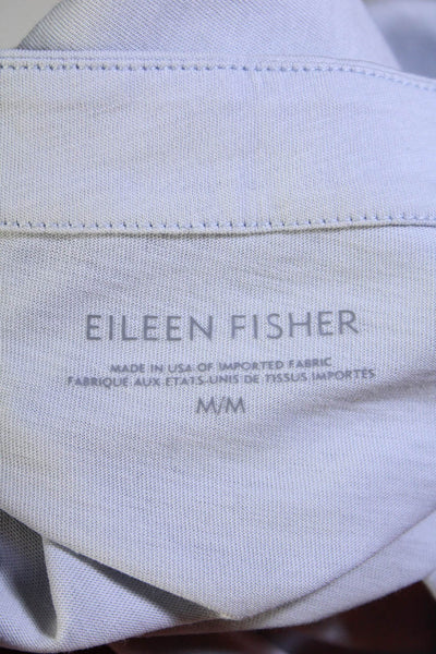 Eileen Fisher Womens Button Front Crew Neck Long Sleeve Shirt Blue Size Medium