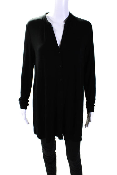 Eileen Fisher Womens Button Front Long Sleeve Crew Neck Shirt Black Size Small