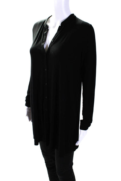 Eileen Fisher Womens Button Front Long Sleeve Crew Neck Shirt Black Size Small