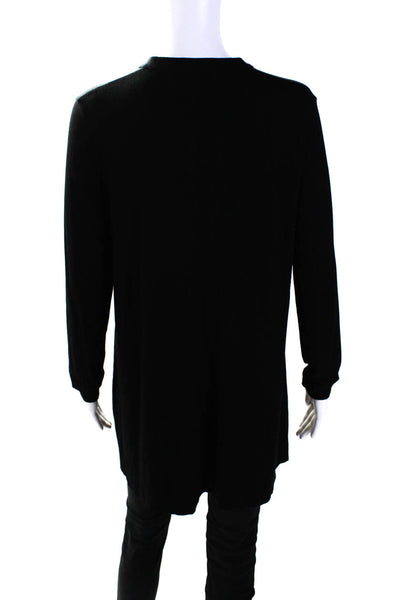 Eileen Fisher Womens Button Front Long Sleeve Crew Neck Shirt Black Size Small