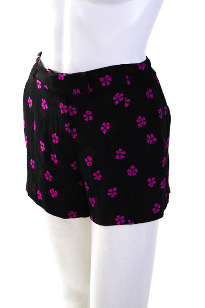 A.L.C. Womens Silk Floral Print Hook Closure High-Rise Shorts Black Size 2