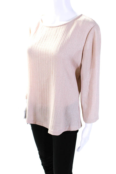 Badgley Mischka Womens Blush Textured Crew Neck Long Sleeve Blouse Top Size XL