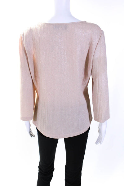 Badgley Mischka Womens Blush Textured Crew Neck Long Sleeve Blouse Top Size XL