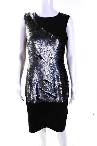 Reiss Womens Black Gray Sequins Crew Neck Sleeveless Shift Dress Size 8